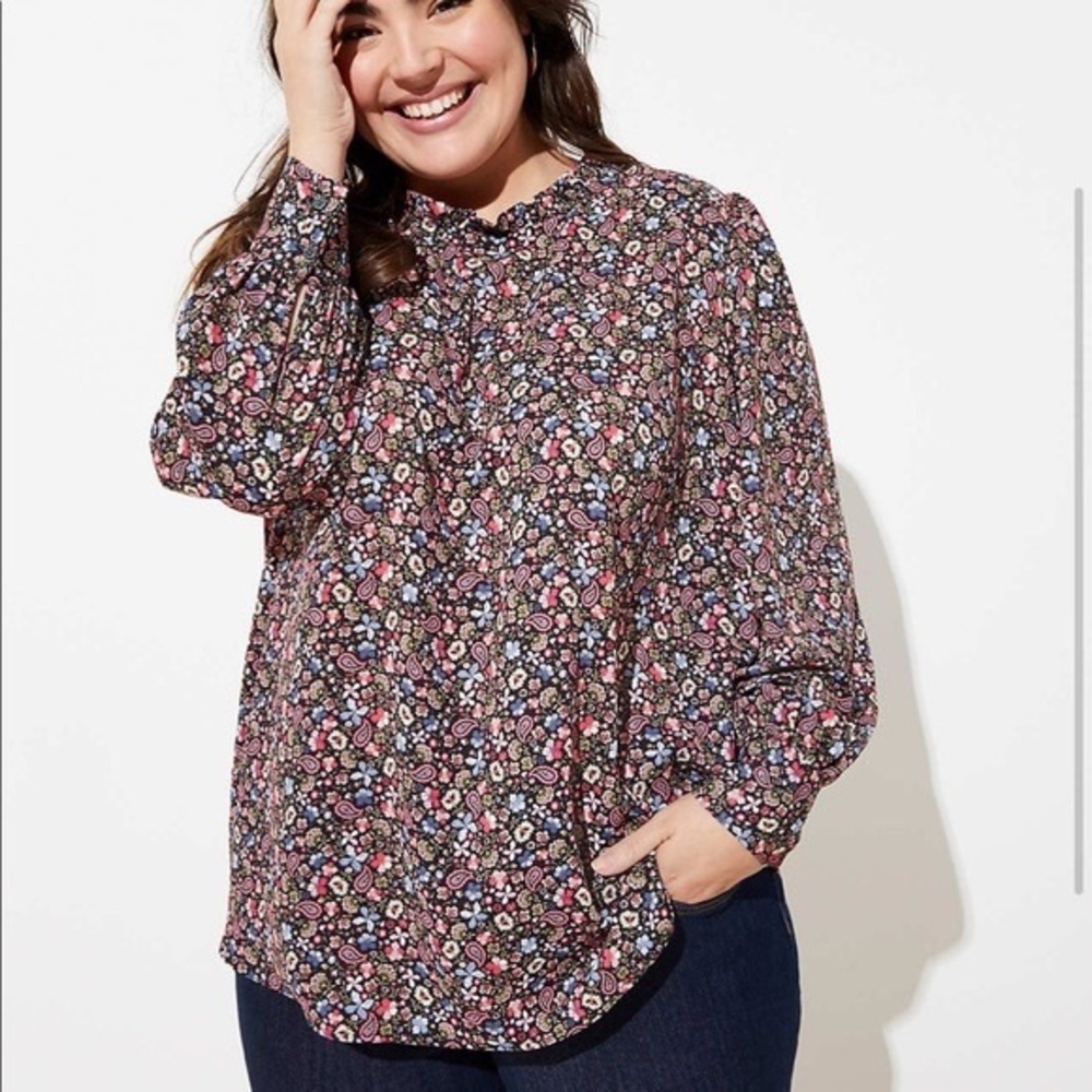 LOFT Spring Floral Tie Back Blouse